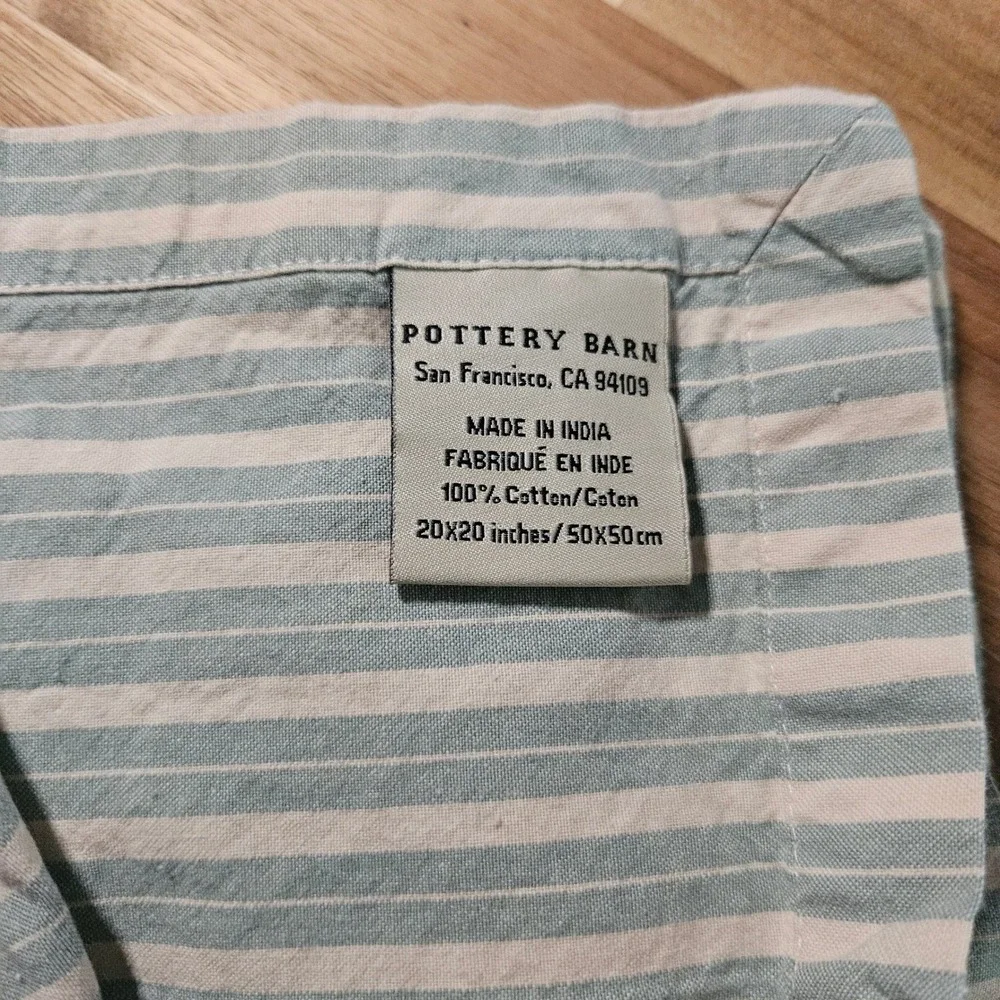 Pottery Barn Blue White Striped Cotton Cloth Napkins Set of 7 20x20 Coastal